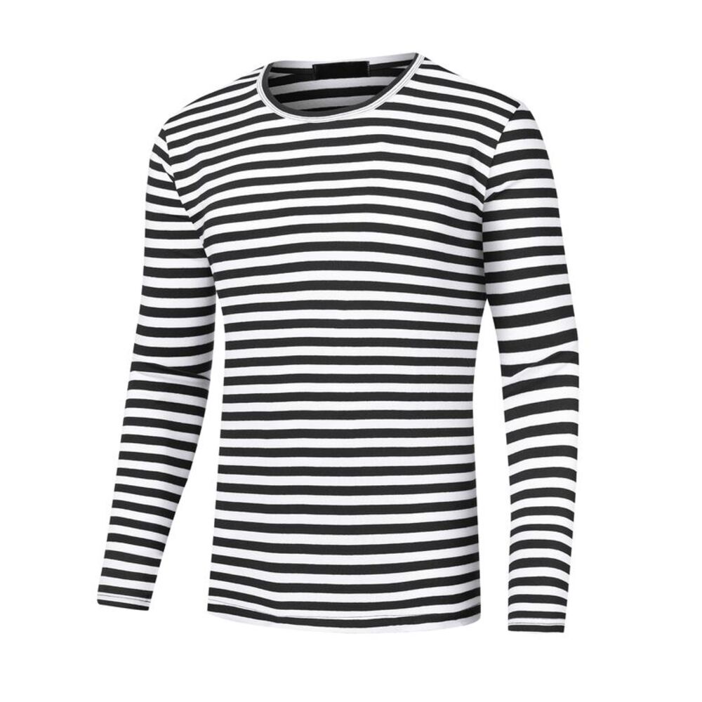 Striped T-Shirt Casual Crew Neck Long Sleeves Basic Tee Tops Black White